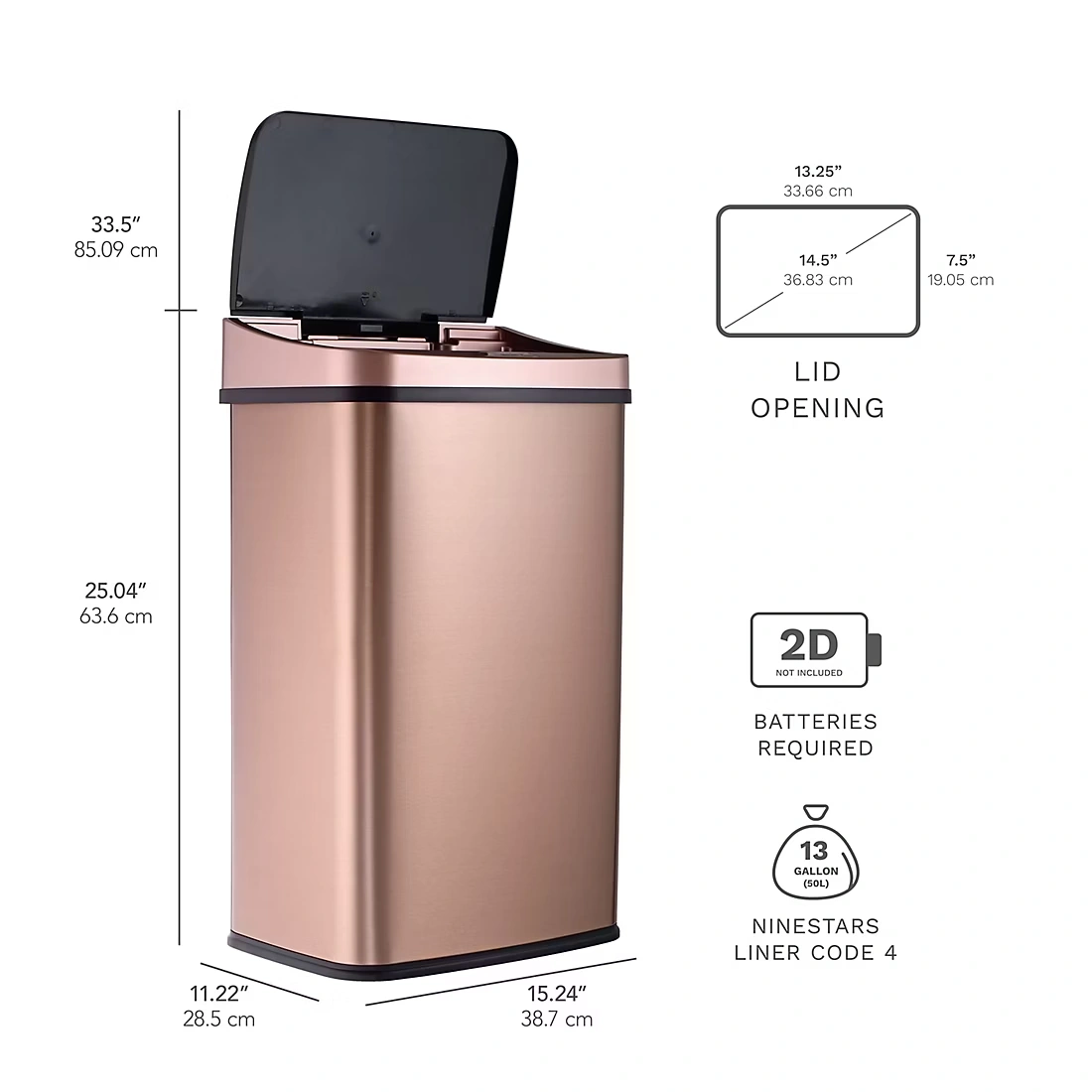 Nine Stars 13.2-Gal. Stainless Steel Sensor Trash Can - Gold