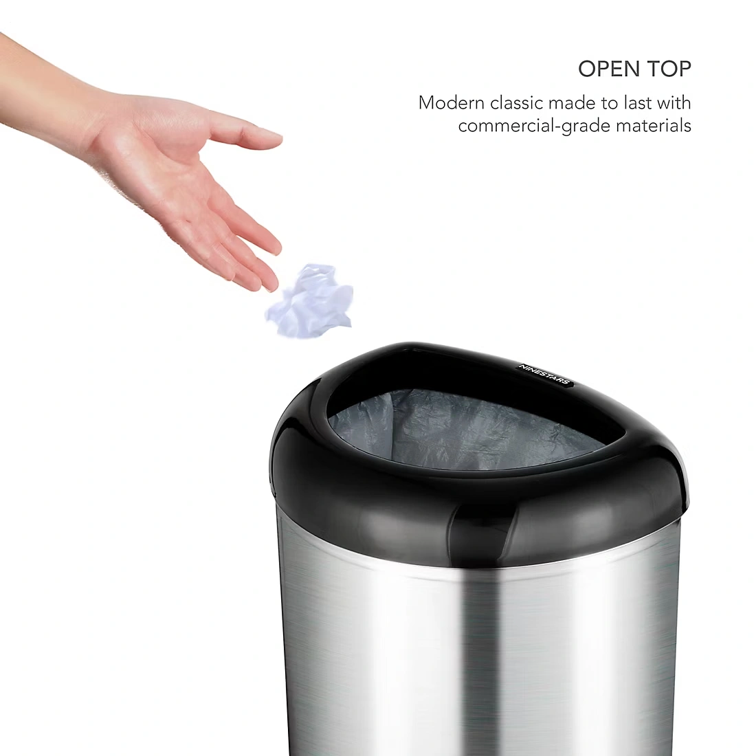 Nine Stars 13.2-Gal. Stainless Steel Open Top Trash Can - Black