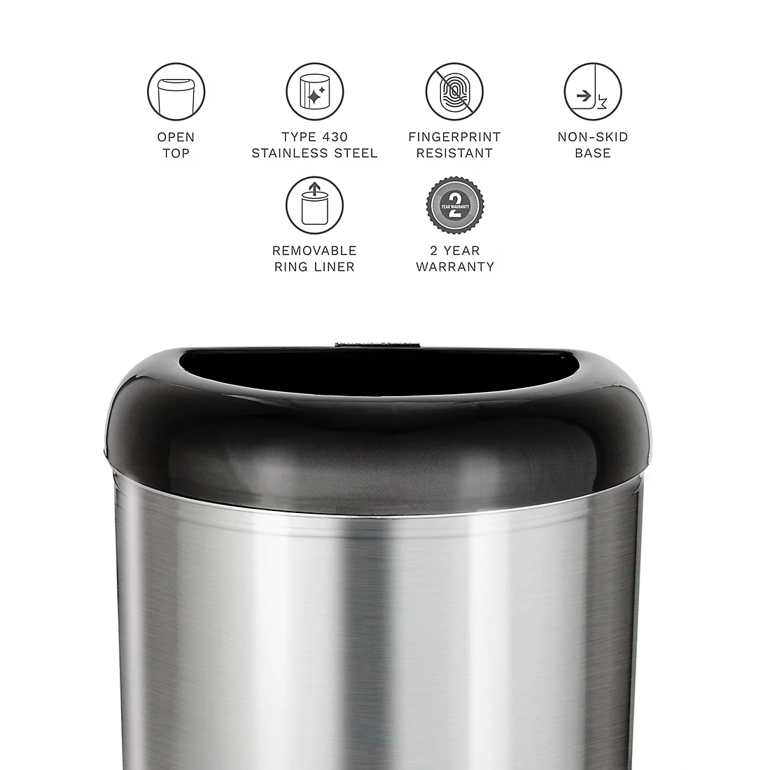 Nine Stars 13.2-Gal. Stainless Steel Open Top Trash Can - Black