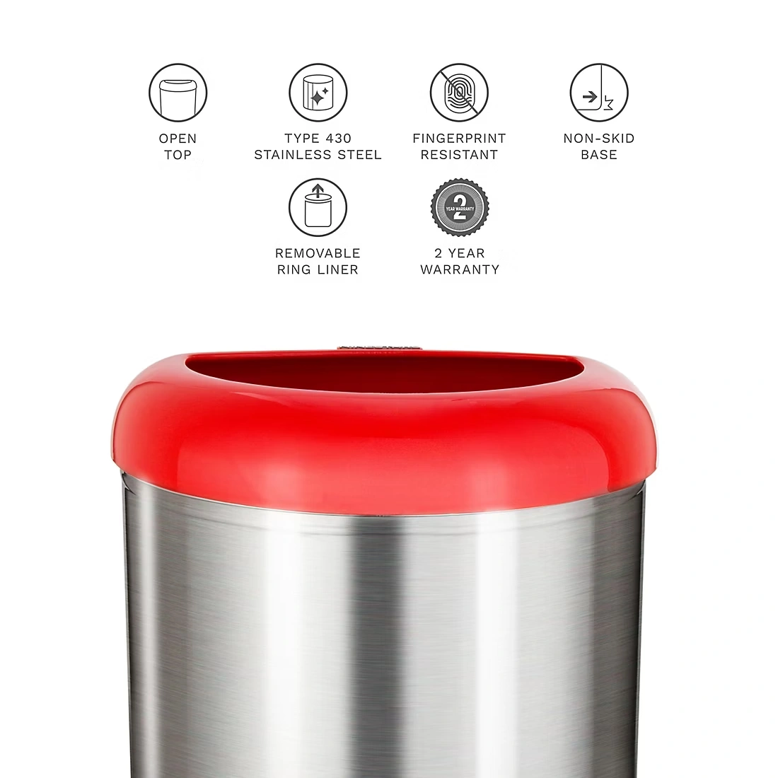 Nine Stars 13.2-Gal. Stainless Steel Open Top Trash Can - Red