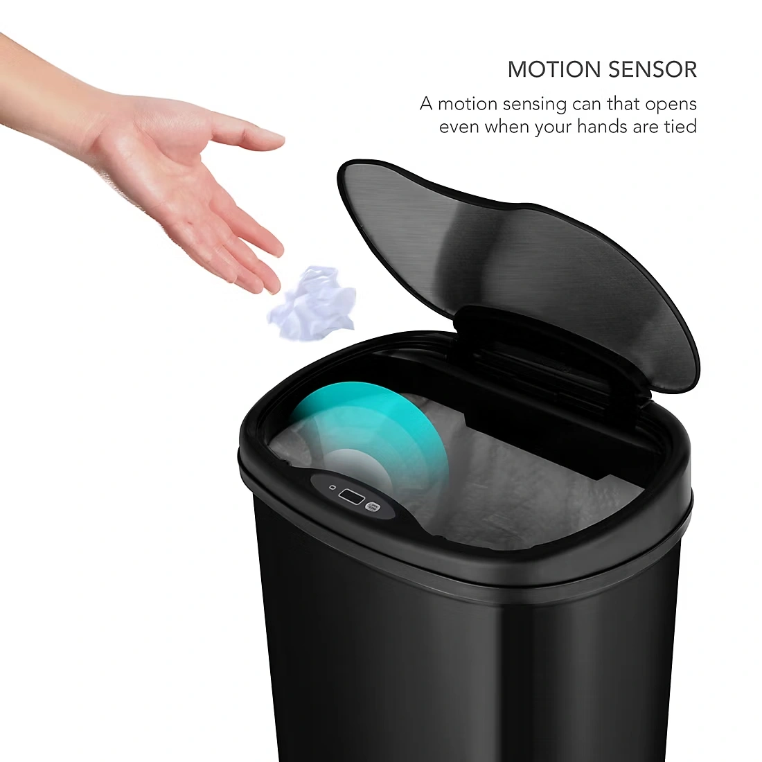 Nine Stars 13.2-Gal. Stainless Steel Sensor Trash Can - Black 2 Nine Stars 13.2-Gal. Stainless Steel Sensor Trash Can - Black