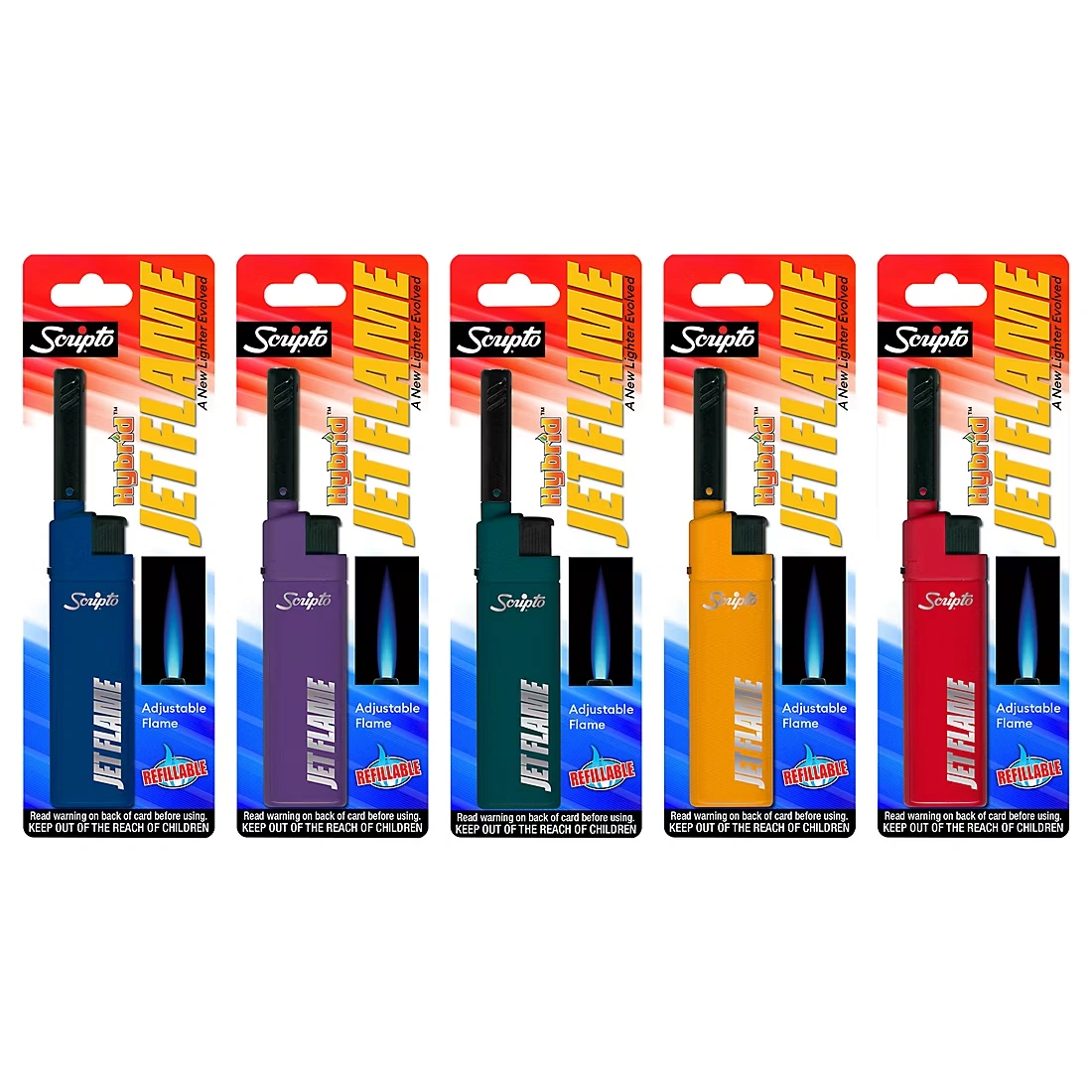 Scripto Hybrid Jet Flame Refillable Lighter, 5 pk.