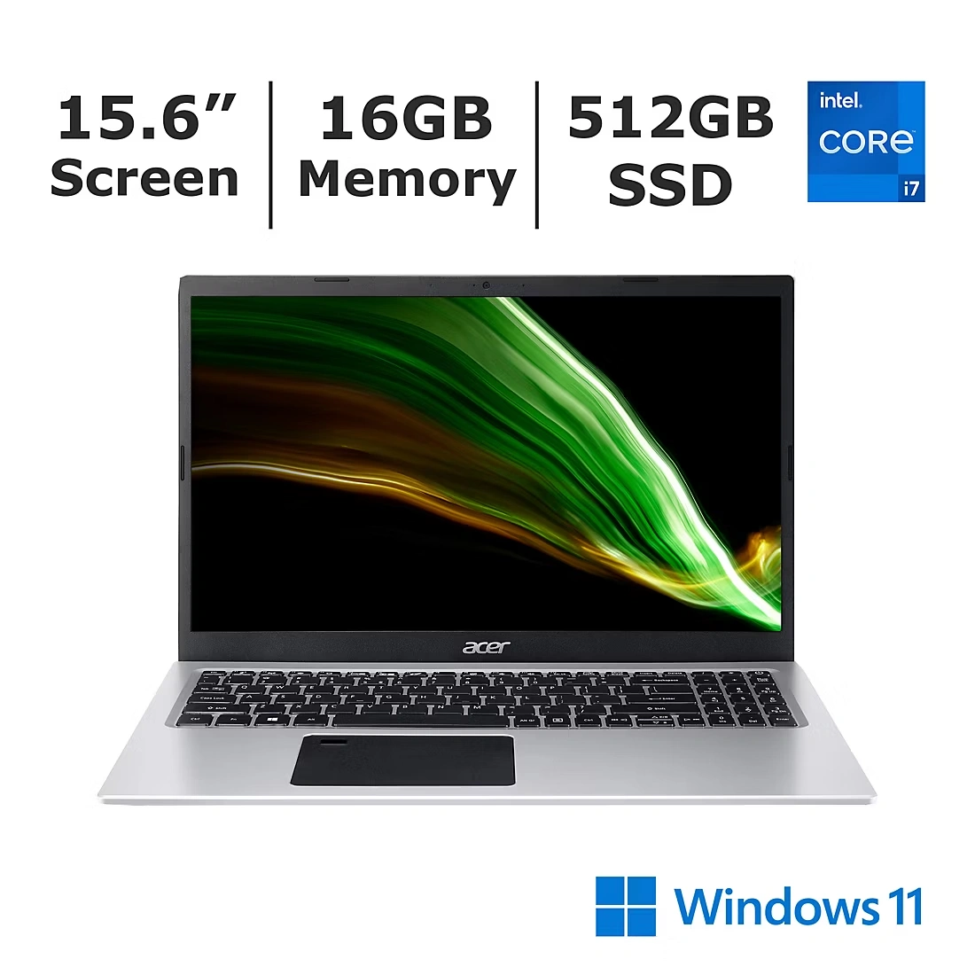 Acer Aspire 3 15.6\" Laptop, Intel Core i7 Processor, 16GB Memory, 512GB SSD, Intel Iris Xe Graphics