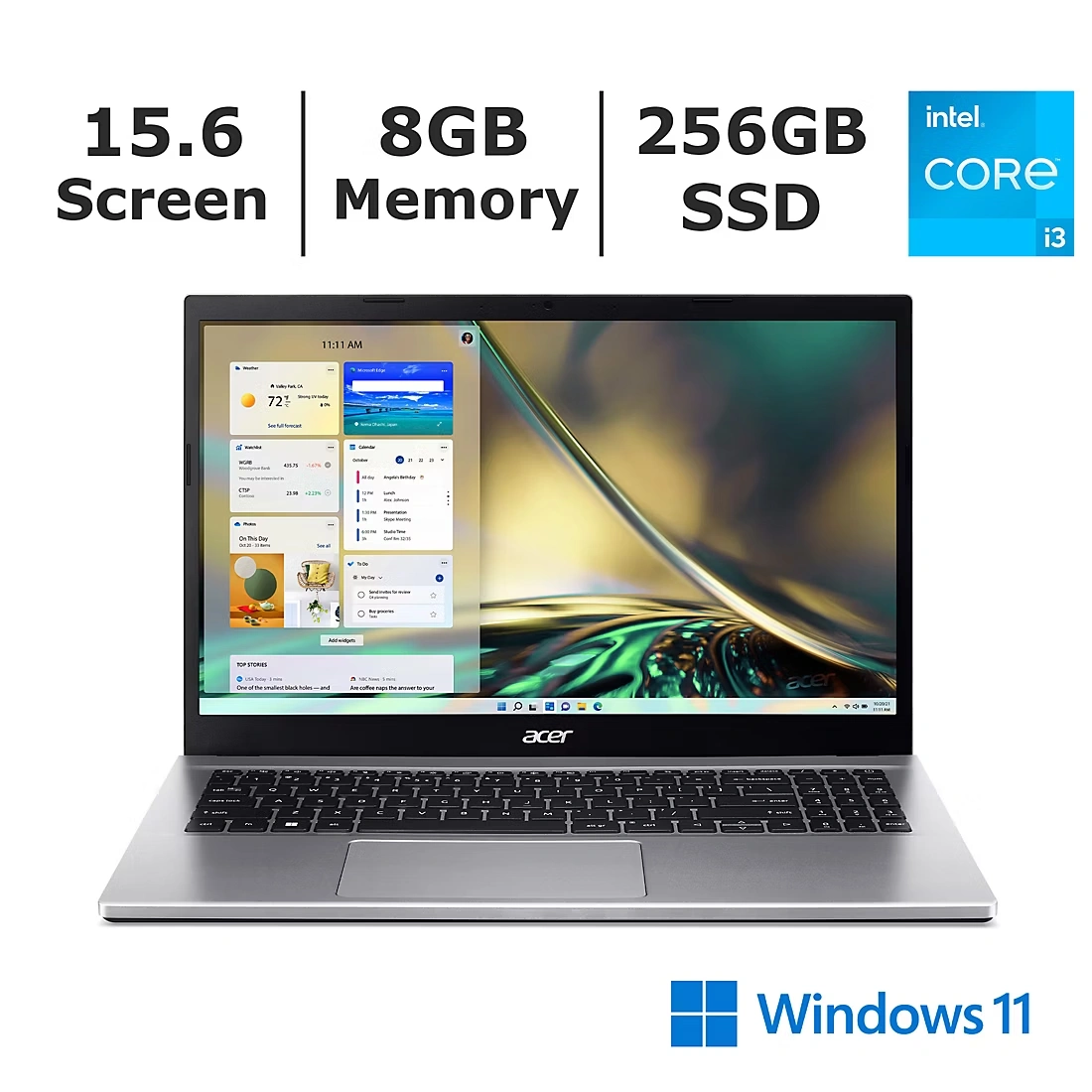 Acer Aspire 3 Full HD 15.6\" Laptop, Intel Core i3 Processor, 8GB Memory, 256GB SSD