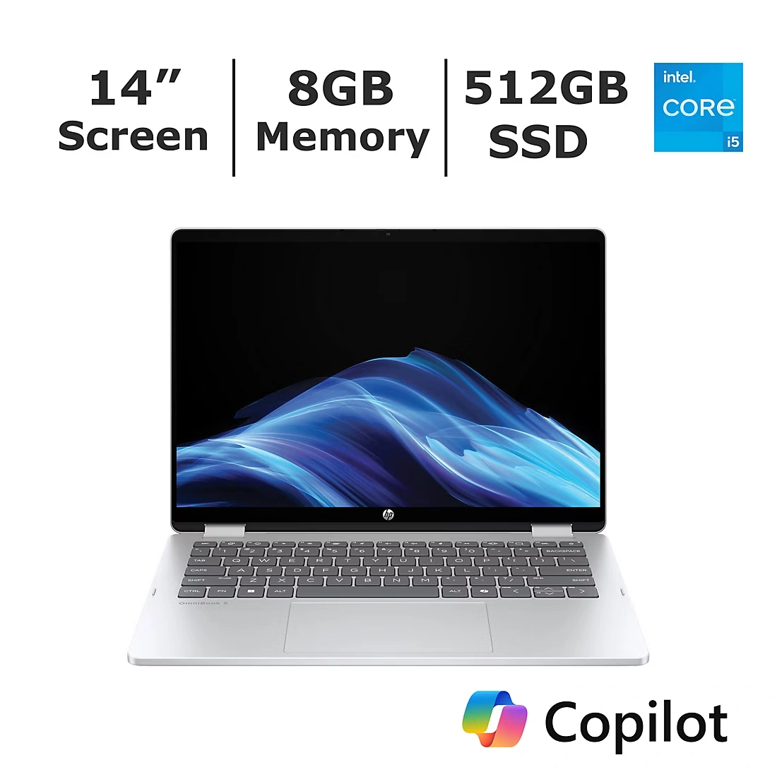 HP OmniBook 5 Flip 14\" 2-in-1 Touchscreen Laptop, Intel Core 5 Processor, 8GB Memory, 512GB SSD