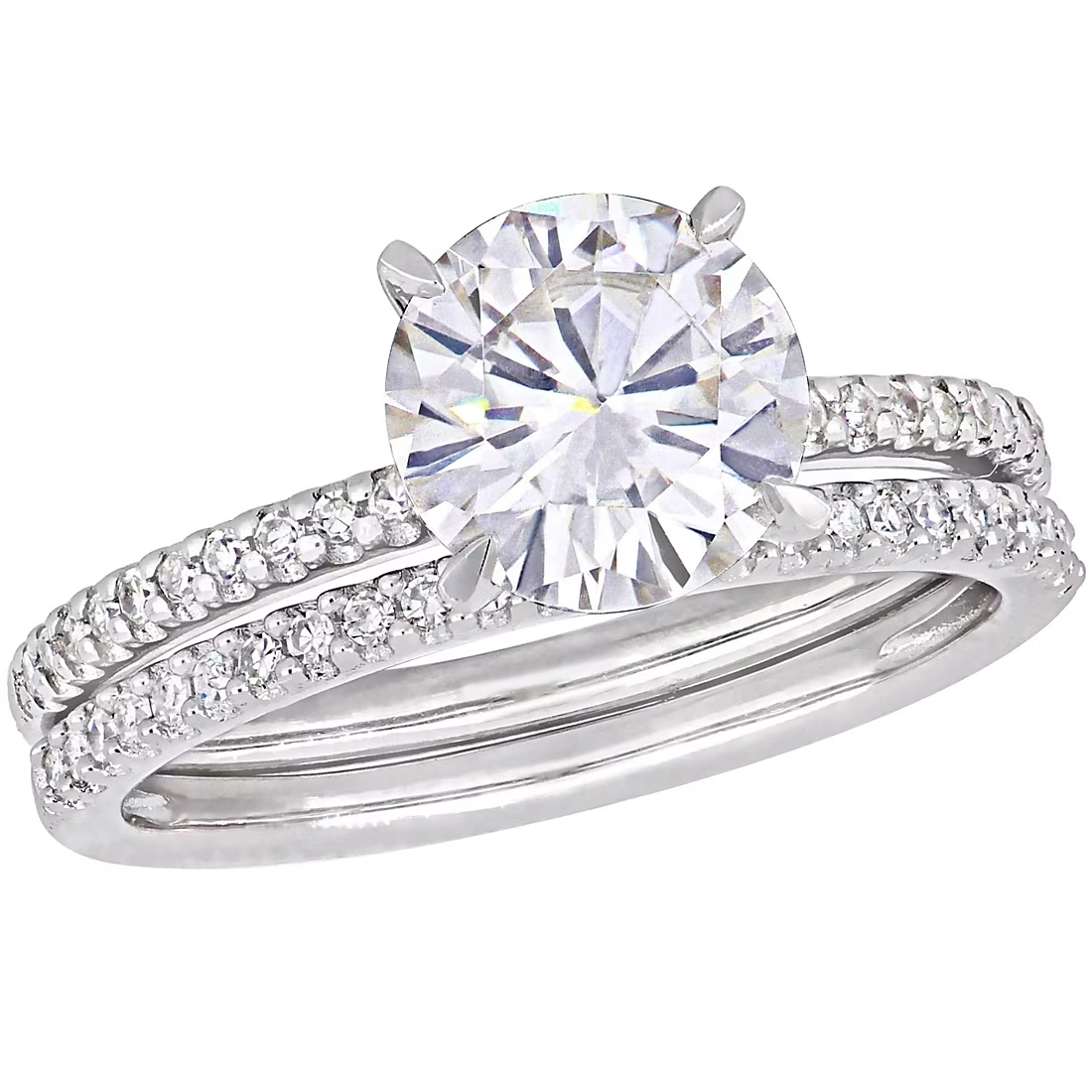 2 ct. DEW Created Moissanite and .25 ct. t.w. Diamond Bridal Set in 14k White Gold 1 2 ct. DEW Created Moissanite and .25 ct. t.w. Diamond Bridal Set in 14k White Gold