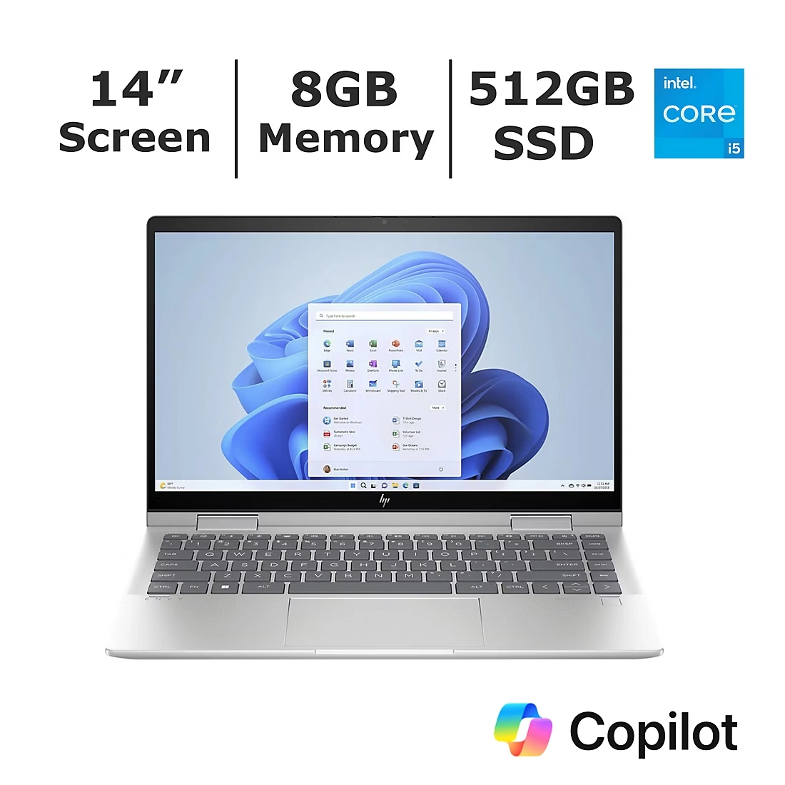 HP Envy 2-in-1 14\" FHD Touchscreen Laptop, Intel Core 5 Processor, 8GB Memory, 512GB SSD, Microsoft Copilot