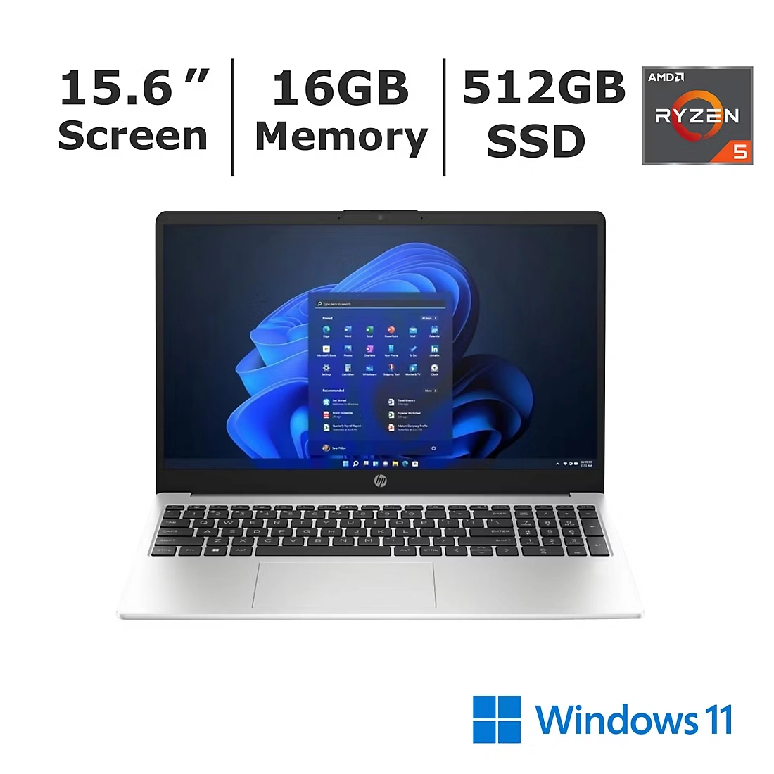 HP 255 G10 15.6\" FHD Notebook, AMD Ryzen 5 Processor, 16GB Memory, 512GB SSD, Windows 11 Home