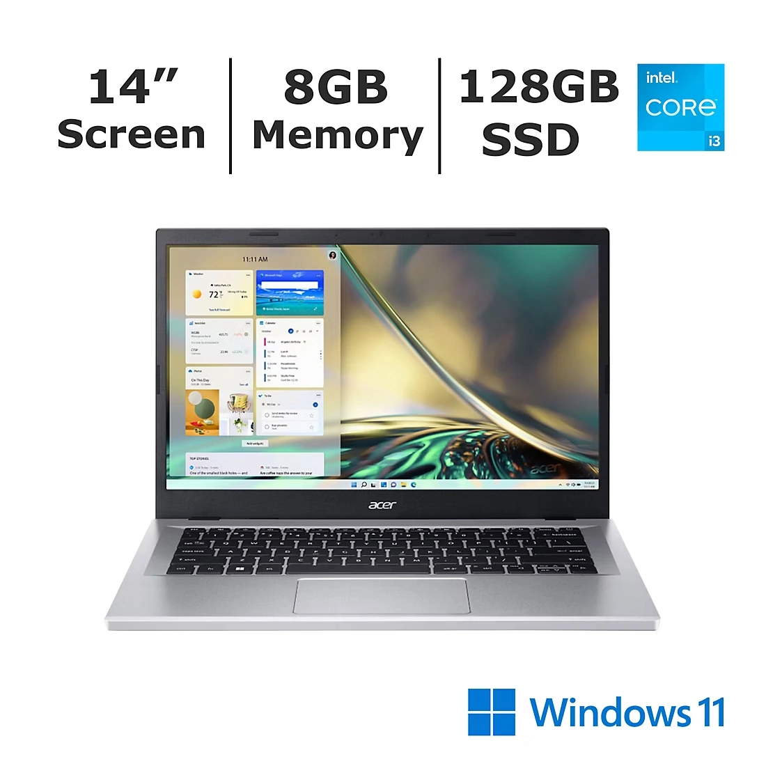 Acer Aspire 3 14\" Laptop, Intel Core i3 Processor, 8GB Memory, 128GB SSD