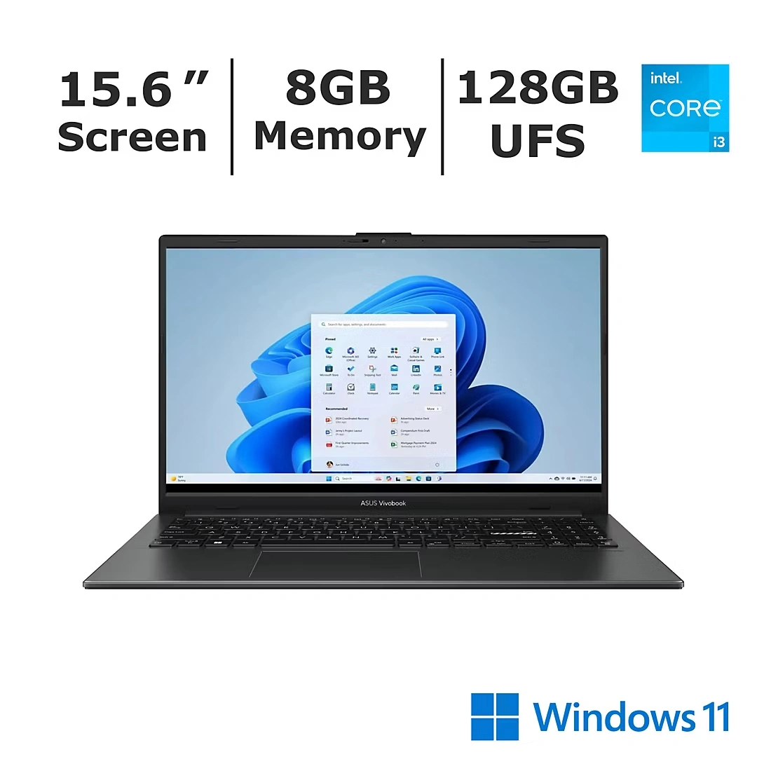 Asus Vivobook 15.6\" Laptop, Intel Core i3 Processor, 8GB Memory, 128GB UFS