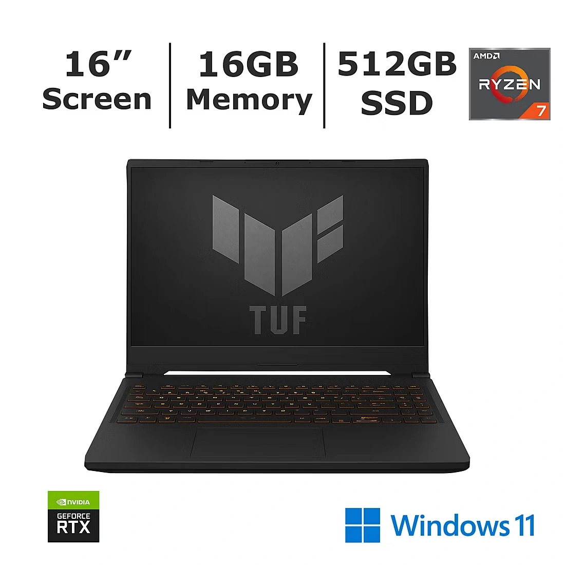 Asus TUF A16 16\" FHD Gaming Laptop, AMD Ryzen 7 Processor, 16GB Memory, 512GB SSD, NVIDIA RTX 4050