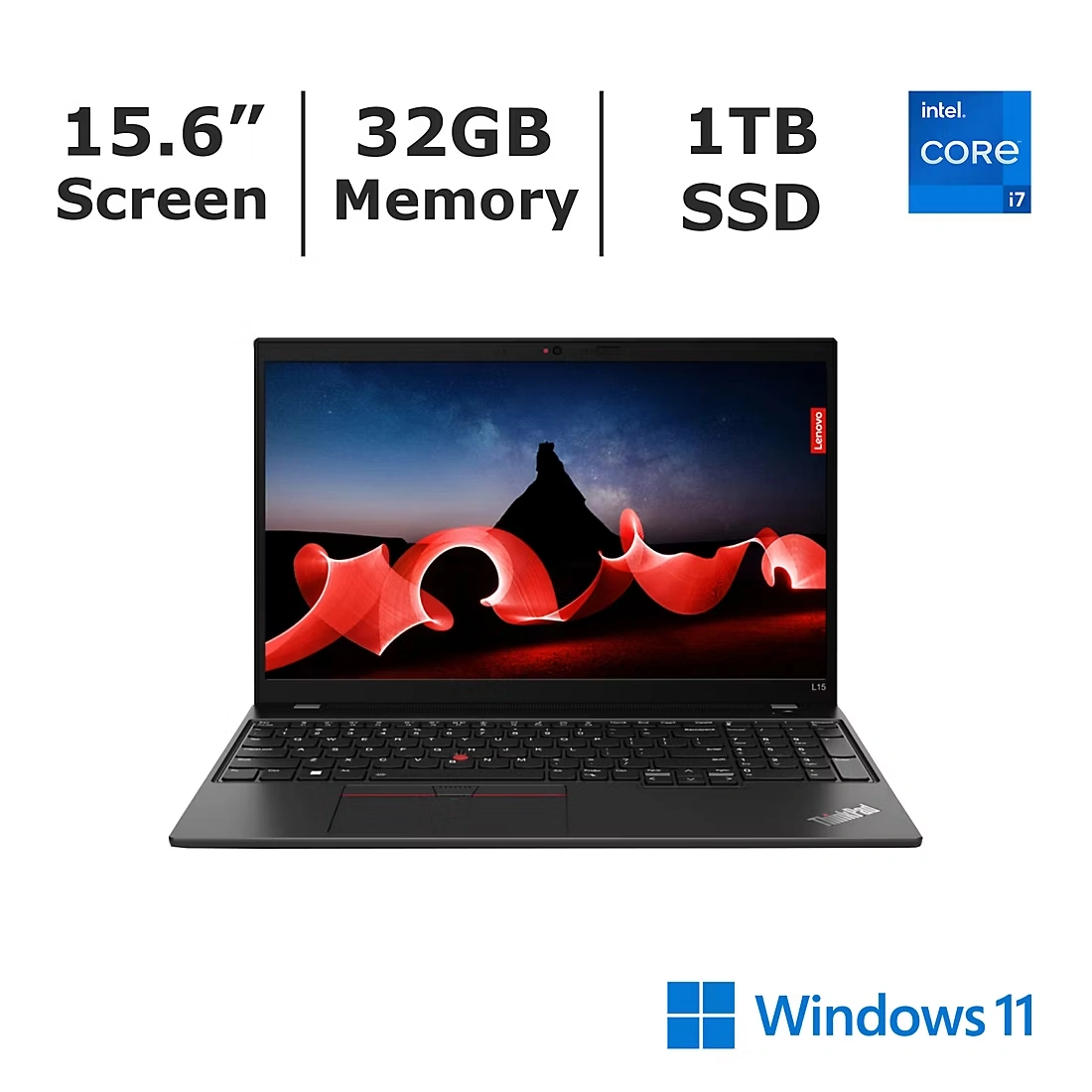 Lenovo ThinkPad L15 15.6\" FHD Laptop, Intel Core i7 Processor, 32GB RAM, 1TB PCIe SSD, Windows 11 Pro