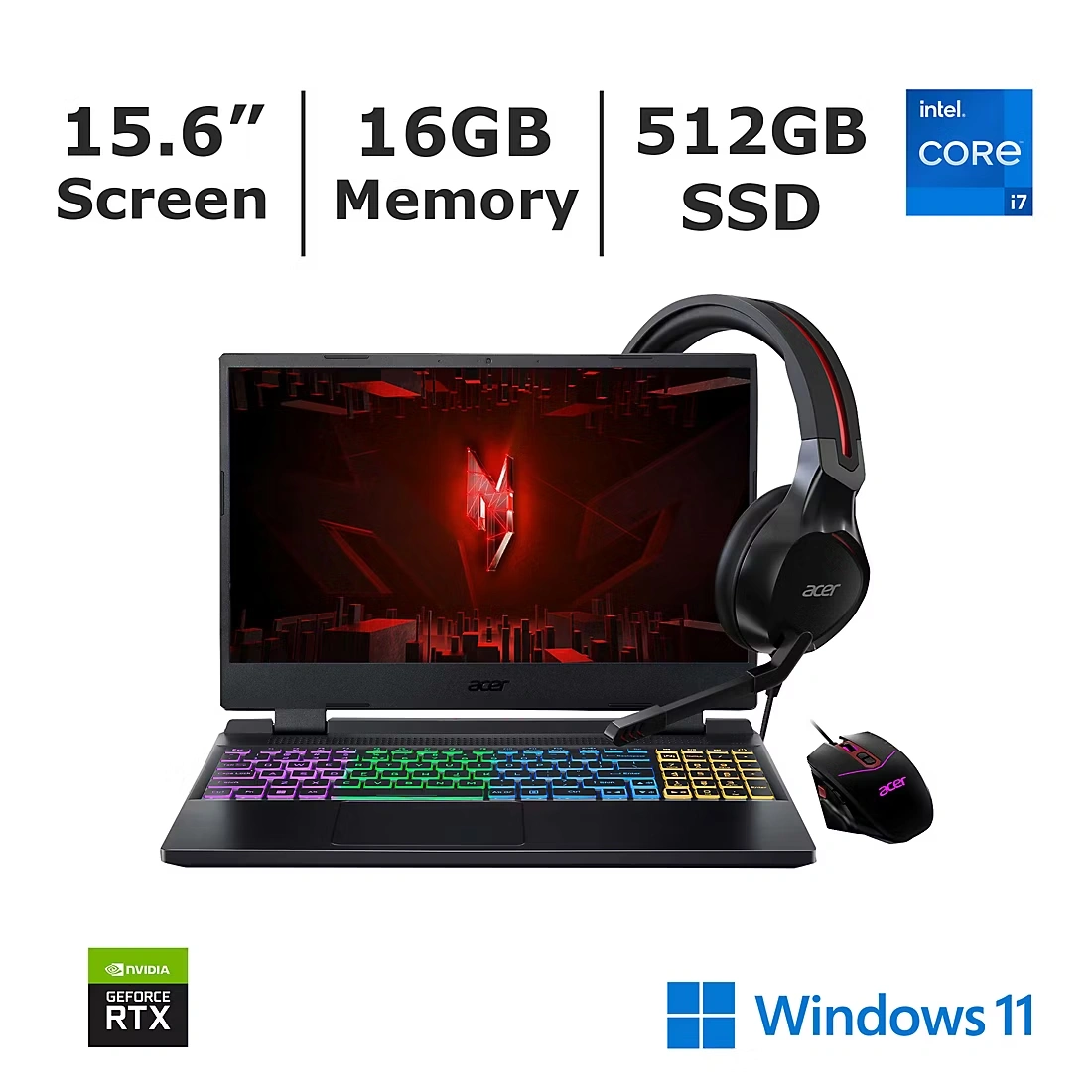 Acer Nitro 5 AN515-58-73RS 15.6\" Gaming Laptop, Intel Core i7 Processor, 16 GB DDR5 RAM, 512GB PCIe Gen 4 SSD, Nvidia GeForce