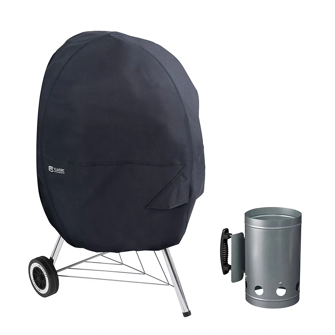 Classic Accessories Water-Resistant 26.5\" Kettle BBQ Grill Cover with Charcoal Chimney