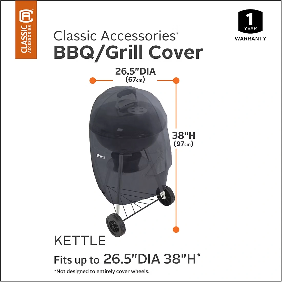 Classic Accessories Water-Resistant 26.5\" Kettle BBQ Grill Cover with Charcoal Chimney