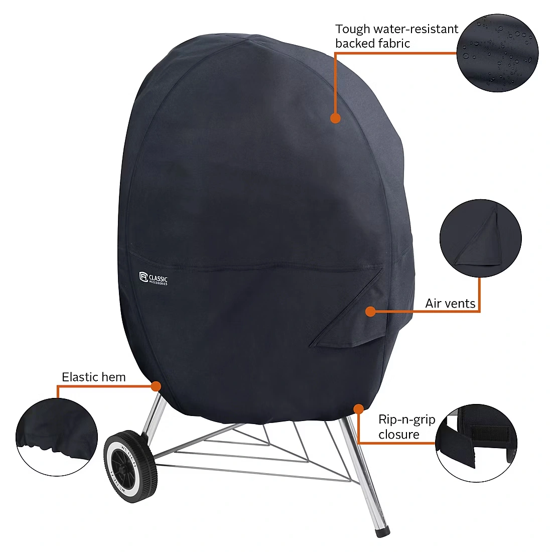 Classic Accessories Water-Resistant 26.5\" Kettle BBQ Grill Cover with Charcoal Chimney